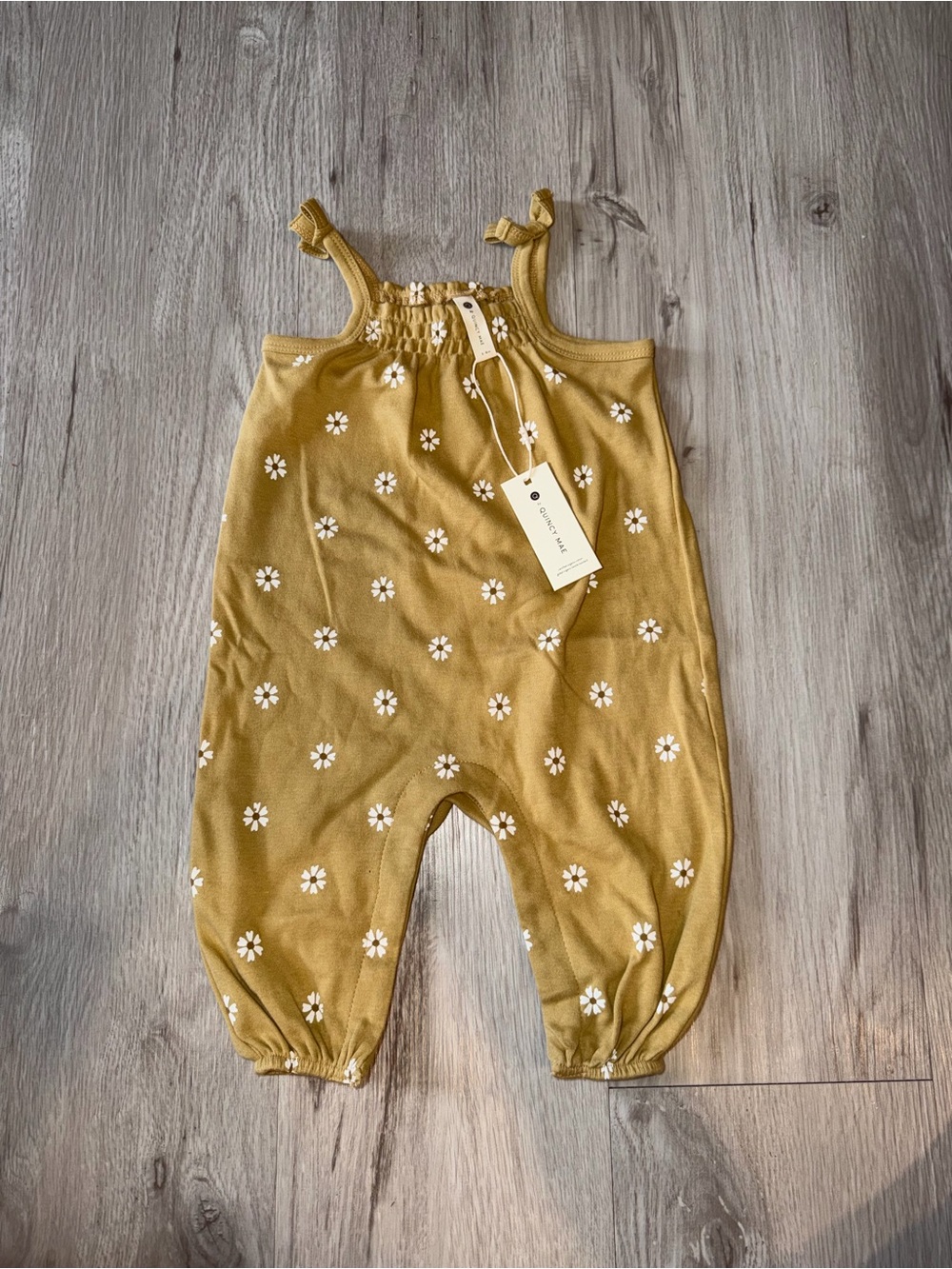 Quincy Mae Mustard Floral Baby Romper - 3-6m